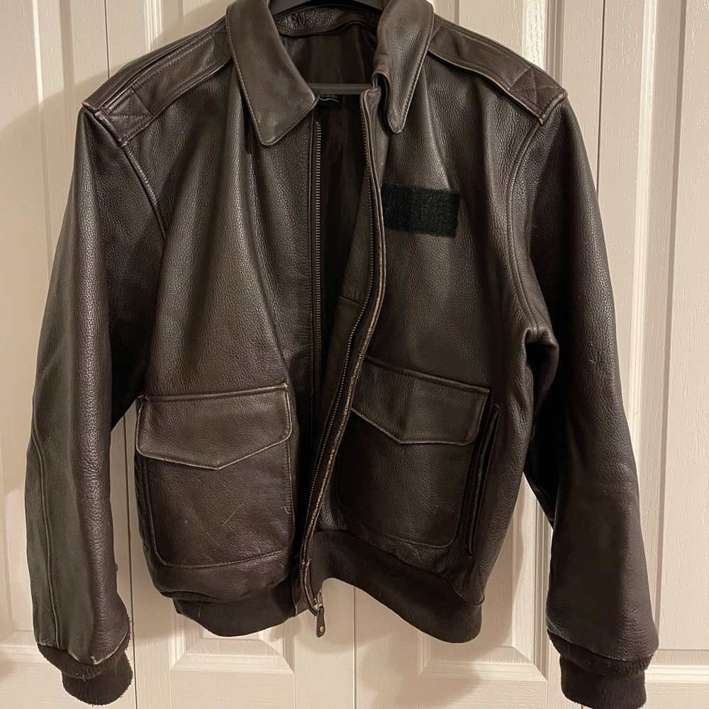 Brown Leather Aviator Jacket - image 1